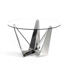 Mesa-redonda-cristal-transparente-y-acero-inoxidable