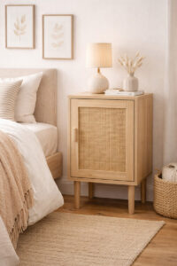 Rincón bohemio con mueble de madera